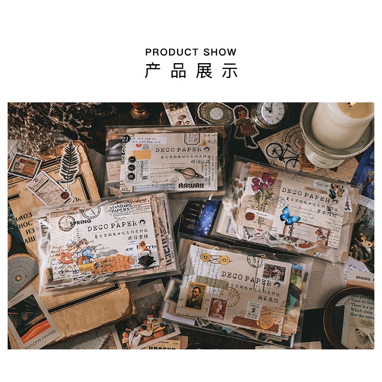 Set 200 tấm nhãn dán phong cách Vintage dùng để trang trí album ảnh