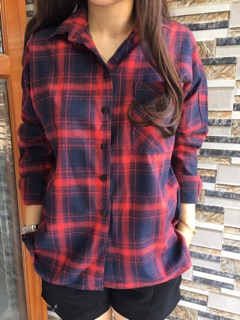 Áo sơ mi oversize caro đỏ