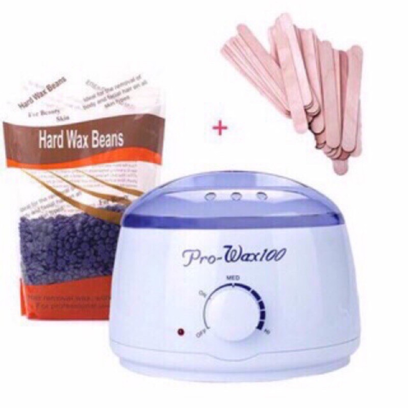 CHÍNH HÃNG -ComBo Nồi Nấu Sáp Wax Lông Và 100gr Sáp Hard Wax Beans + 10 que Loại 1