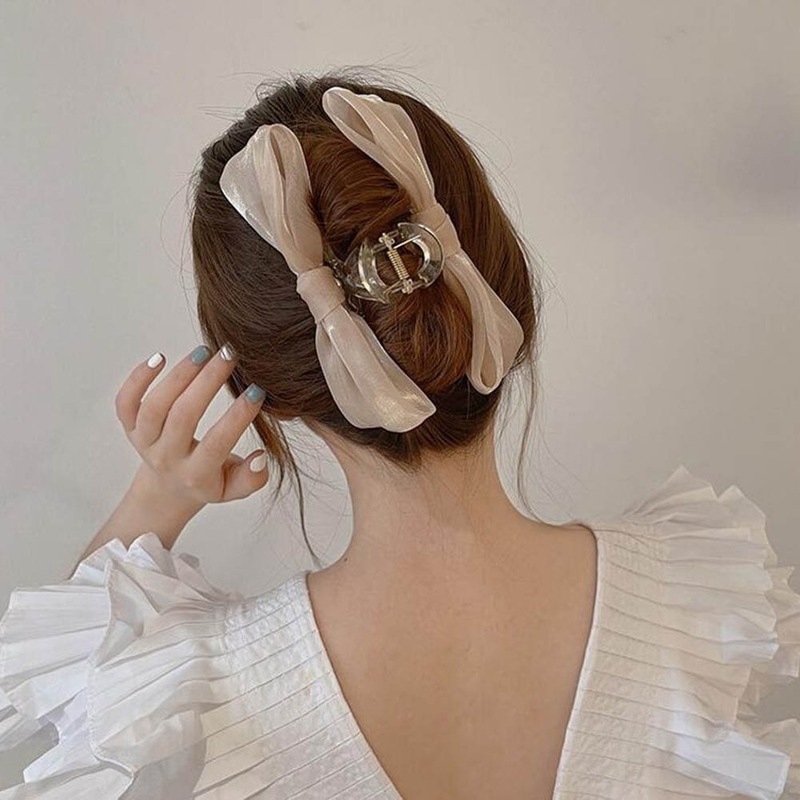 Kẹp Tóc Đính Nơ Lưới In Họa Tiết Cá Mập Phong Cách Hàn Quốc Dành Cho Nữ