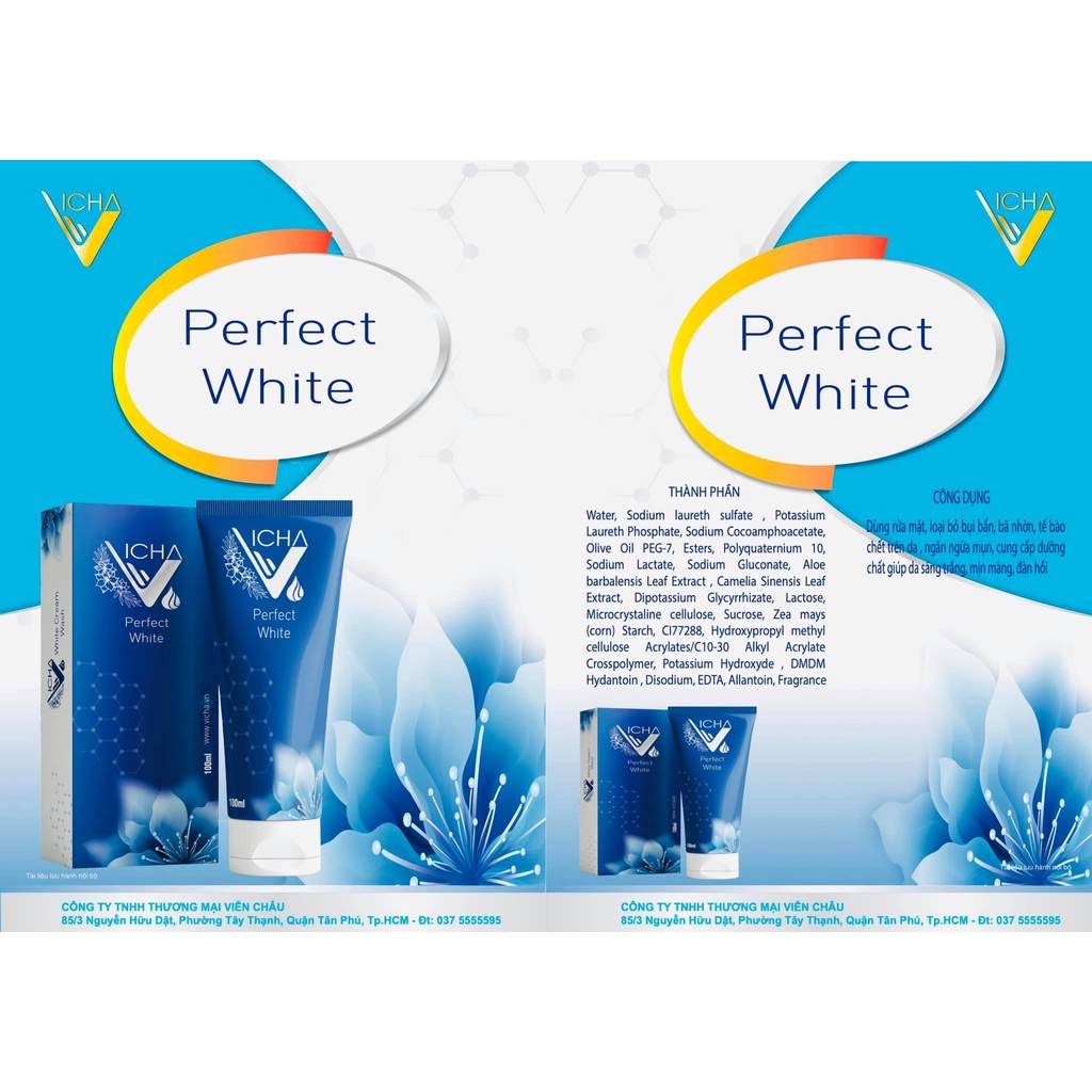 ✅ sữa rửa mặt perfect white Vicha sữa rửa mặt trắng mịn da loại bỏ bã nhờn tẩy tế bào chết da mặt
