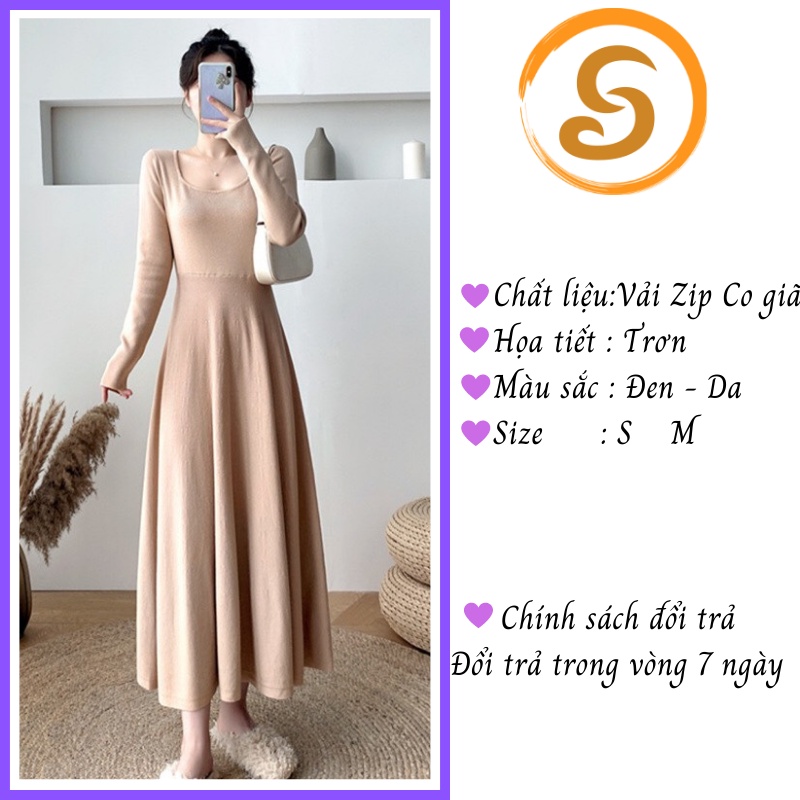 Váy nữ đẹp cổ vuông dáng xòe dài tay cá tính vải tuyết mưa V0027 | BigBuy360 - bigbuy360.vn
