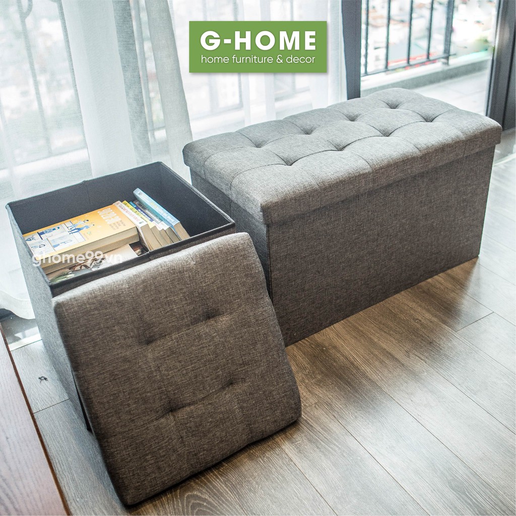 Thùng vải đựng đồ Ghome kiêm ghế ngồi khung gỗ nhân tạo bọc vải chắc chắn, tiện lợi TV04