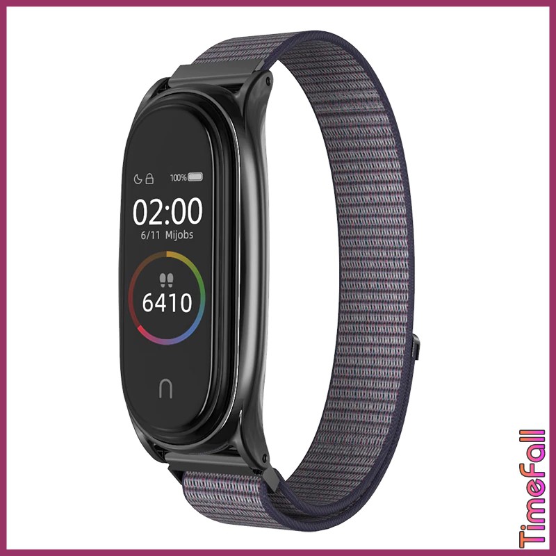 Dây đeo mi band 6, Mi band 5 nylon mặt kim loại viền cong PLUS MIJOBS, dây đeo thay thế miband 5, miband 6 nylon PLUS