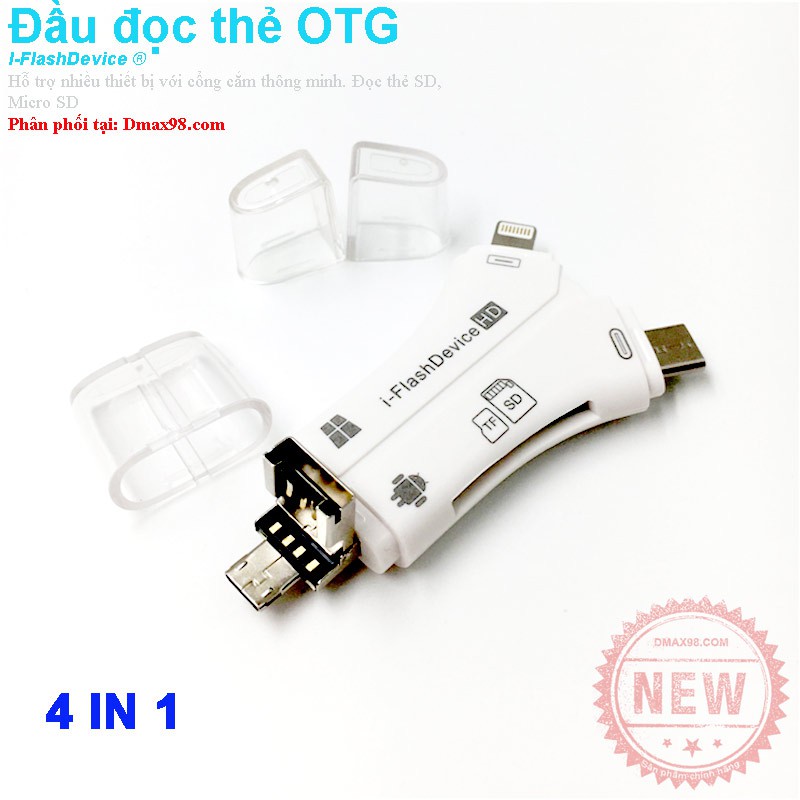 Đầu đọc thẻ OTG 4 in 1 cho iphone, ipad, macbook, android, pc ...