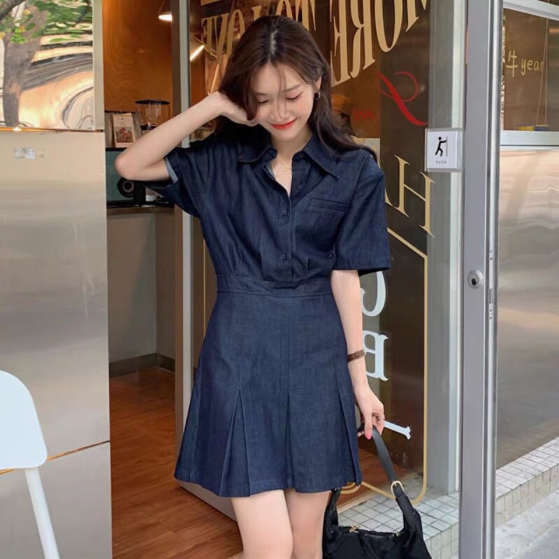 Set Váy Liền Denim Thanh Lịch Phong Cách Hàn Quốc Thời Trang 2022