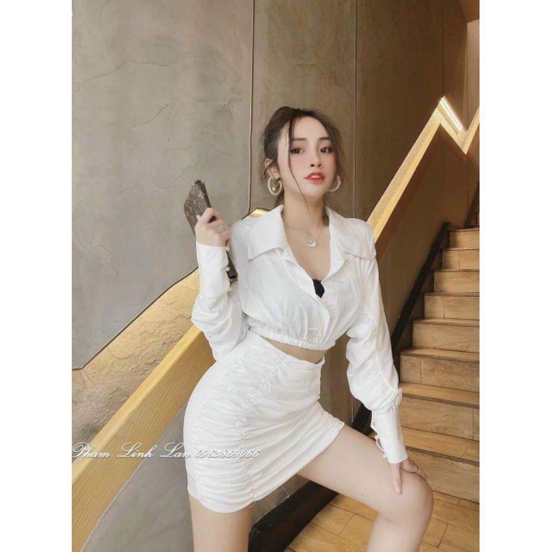 SET ÁO SƠ MI TAY PHỒNG + VÁY NHÚN BODY