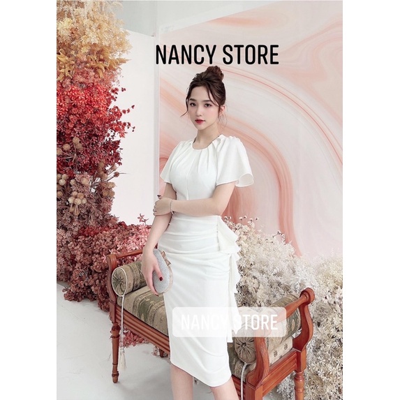 Đầm nữ đầm dự tiệc trắng cổ tròn, xếp ly eo điệu đà, sang chảnh | BigBuy360 - bigbuy360.vn