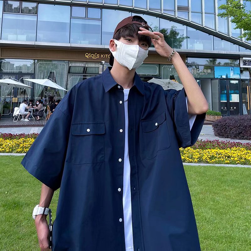 【6màu】Áo thun trơn tay ngắn dáng rộng phong cách hàn quốc thời trang cho nam áo sơ mi nam fashion thiết kế túi simple nút bấm áo nam tay lỡ from rộng unisex retro unisex
