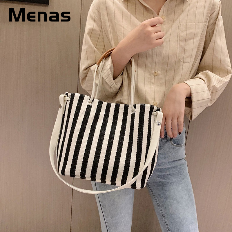 Menas Túi Xách canvas Họa Tiết Kẻ Sọc Thời Trang Thu Đông Cho Nam
