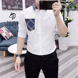 Áo sơ mi nam trắng dài tay, BBR, phối túi cực đẹp NMM016