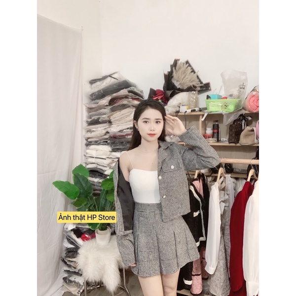 ⚡Hang San⚡Sét áo dạ kẻ phối chân váy dạ xoè có lót trong siêu đẹp (kèm ảnh thật chèn logo)