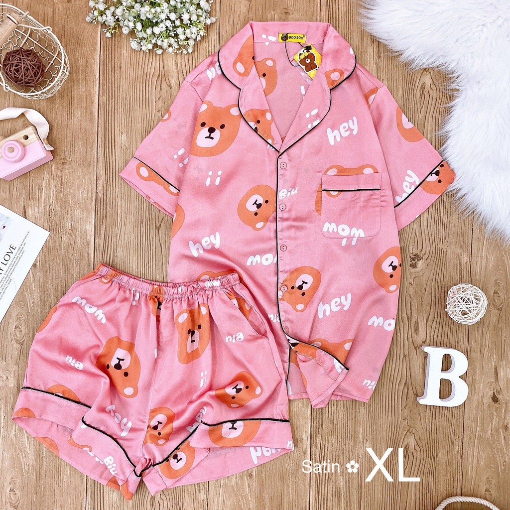 XL(60-72kg) Đồ ngủ pijama nữ, đồ mặc nhà chất LỤA SATIN đẹp, kiểu tay ngắn quần ngắn, chất vải mát, ít nhăn, không xù
