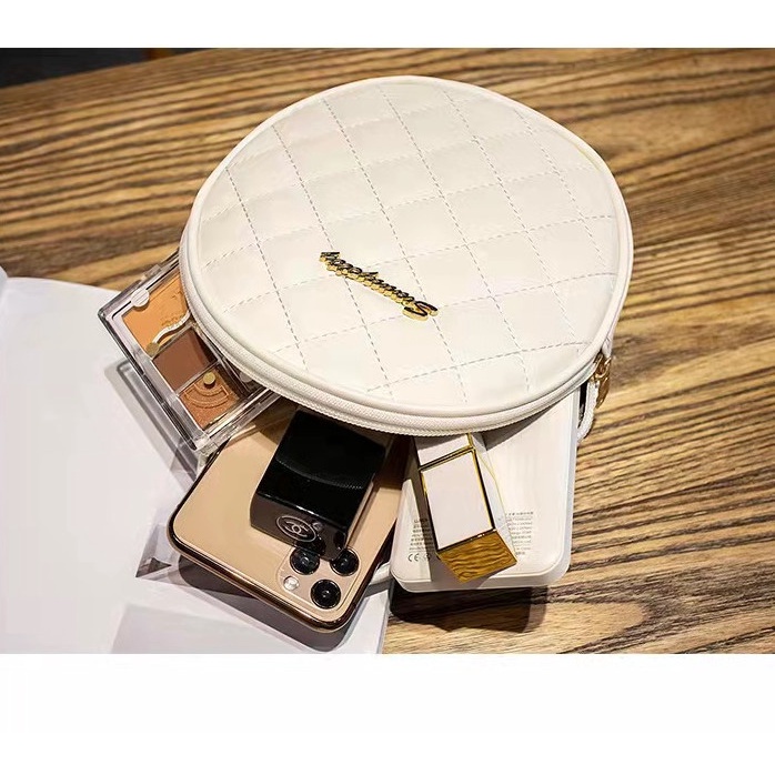 Túi Đeo Chéo Vai Bằng Da PU Hình Tròn Họa Tiết Kim Cương Thời Trang Năm 2021 Cho Nữ Ví