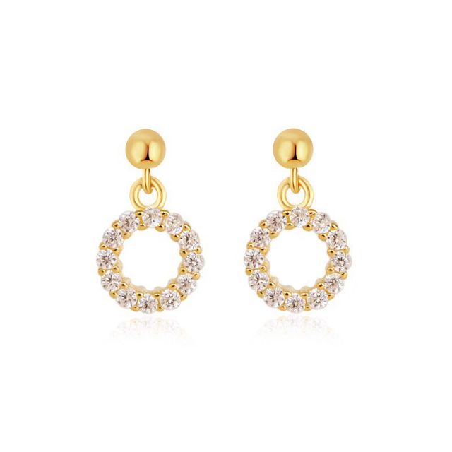 Hoa tai khuyên tròn đính hạt bạc 925