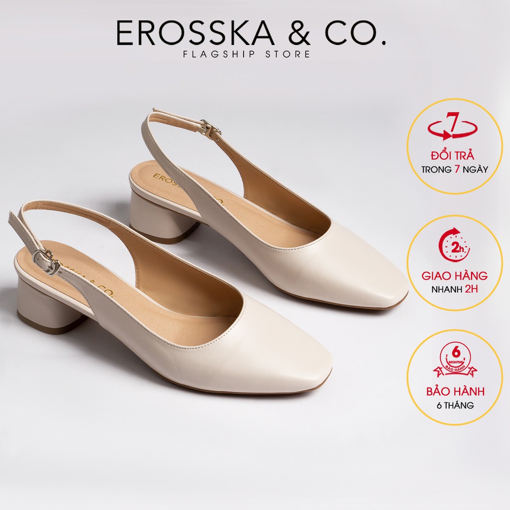 [Mã WABRTL3 -10% đơn 250K]Giày cao gót slingback Erosska mũi vuông gót vuông vững chắc màu kem _ EL013