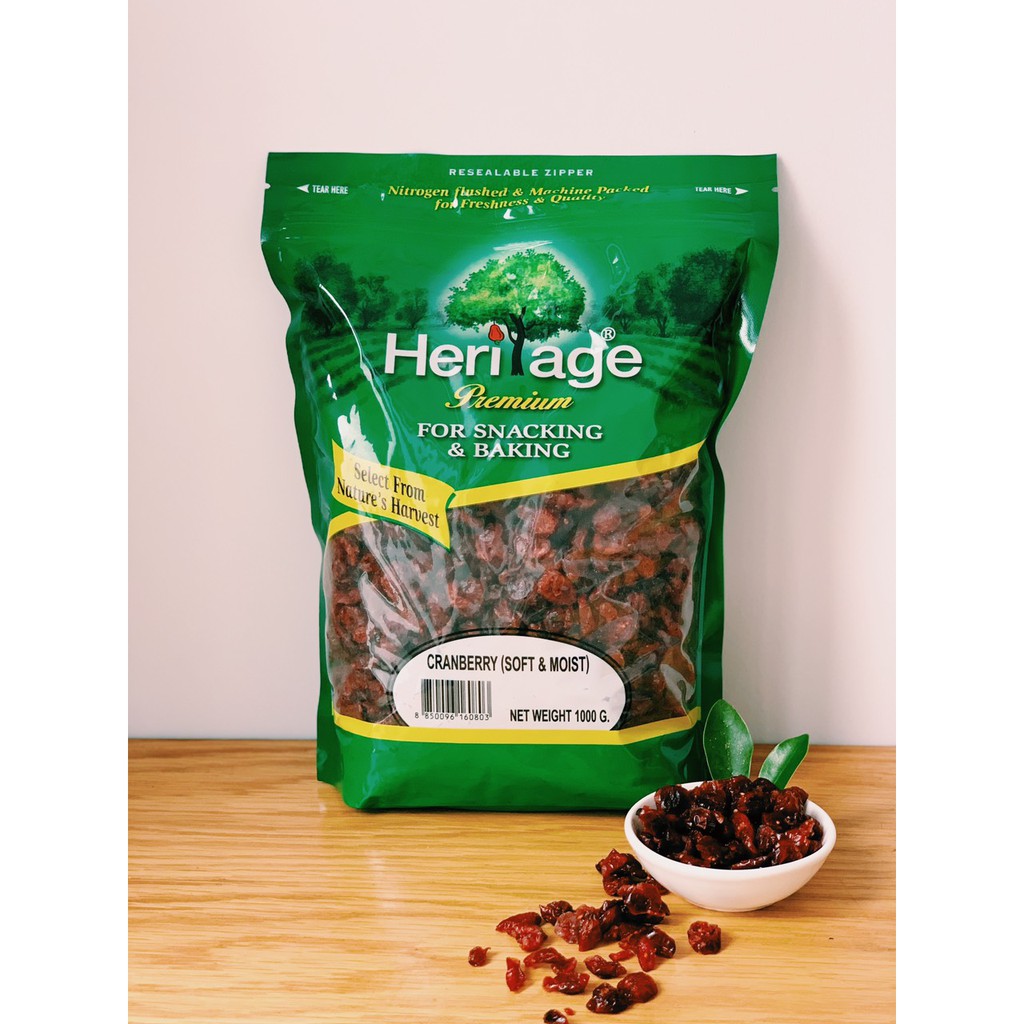 Nam Việt Quất nguyên liệu Mỹ  chính hãng HERITAGE ,vị chua ngọt hài hòa gói  1KG- HERITAGE Cranberry