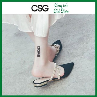 Giày búp bê nữ mũi nhọn 3 phân đính đá CSG, Giày búp bê đế bằng cao cấp hàng VNXK bền đẹp