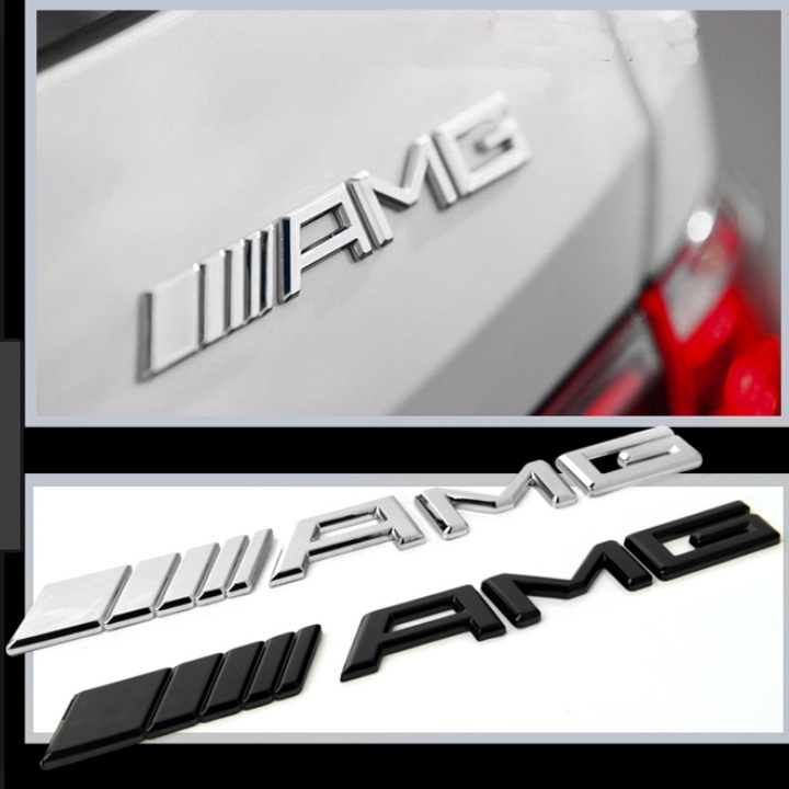 Decal logo 3D hợp kim inox chữ nổi AMG dán xe đuôi ô tô - HÀNG CÓ SẴN