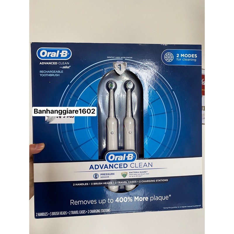 [Có Sẵn Bộ đôi bàn chải răng điện từ USA, Oral-B Advance Clean Twin pack Rechargeable Tôthbrush (bill Mỹ)