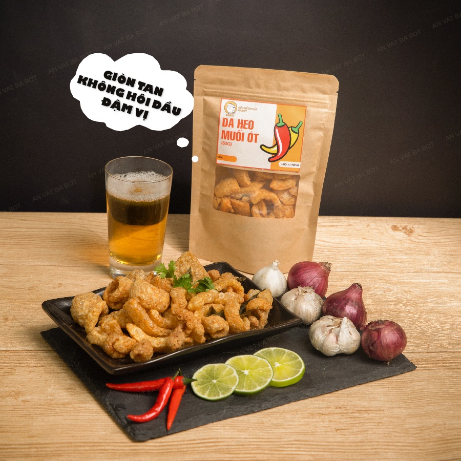 Da heo chiên giòn muối ớt BA BỘT đồ ăn vặt luôn mới, thơm ngon đậm vị, không hôi dầu 50g