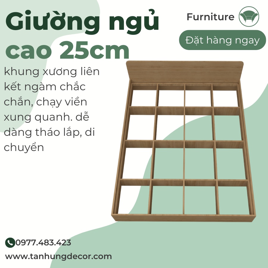 Giường ngủ đôi có 2 hộc kéo thiết kế thông minh, dễ dàng di chuyển lắp ráp