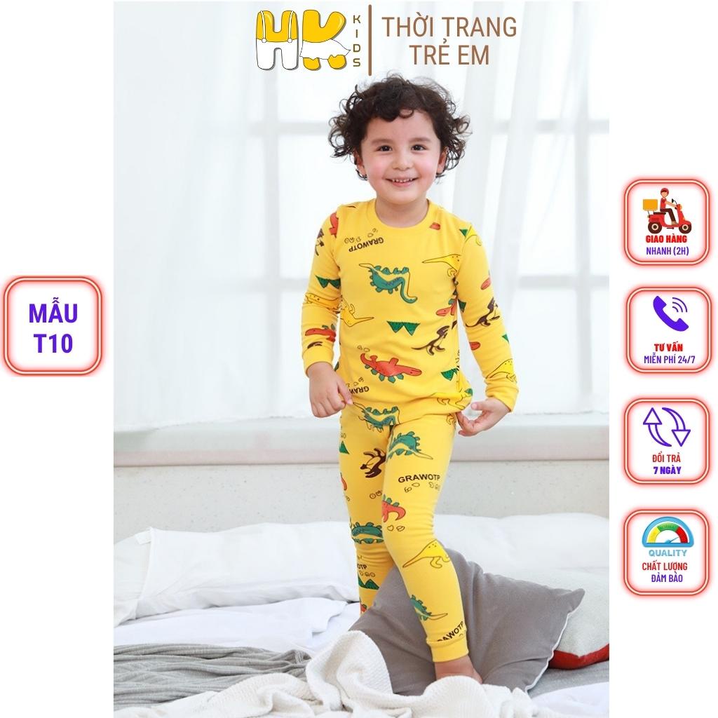 Bộ quần áo cho bé trai HK KIDS dài tay đông xuân chất cotton dày dặn size cho bé từ 2-10 tuổi hàng chính hãng