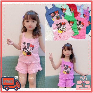 Set Bộ 2 Dây Cho Bé Gái Vải Coton Bozip Mềm Mát In HÌnh CHuột Mickey Nhiều Màu từ 8-20kg