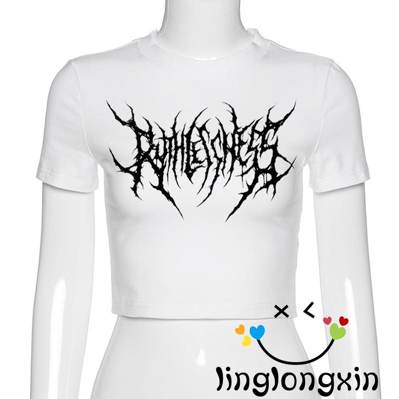 Áo Thun Lửng Tay Ngắn Cổ Tròn In Họa Tiết Hình Học Thời Trang Mùa Hè Cho Nữ Linglongxi2