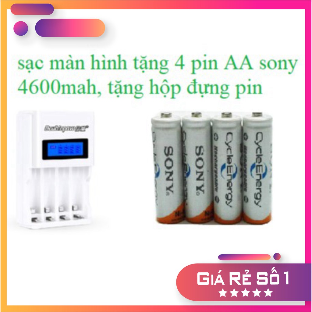 (SIÊU CHẤT) Bộ sạc pin AA, AAA màn hình LCD tặng kèm hộp 4 pin sony AA 4600mah