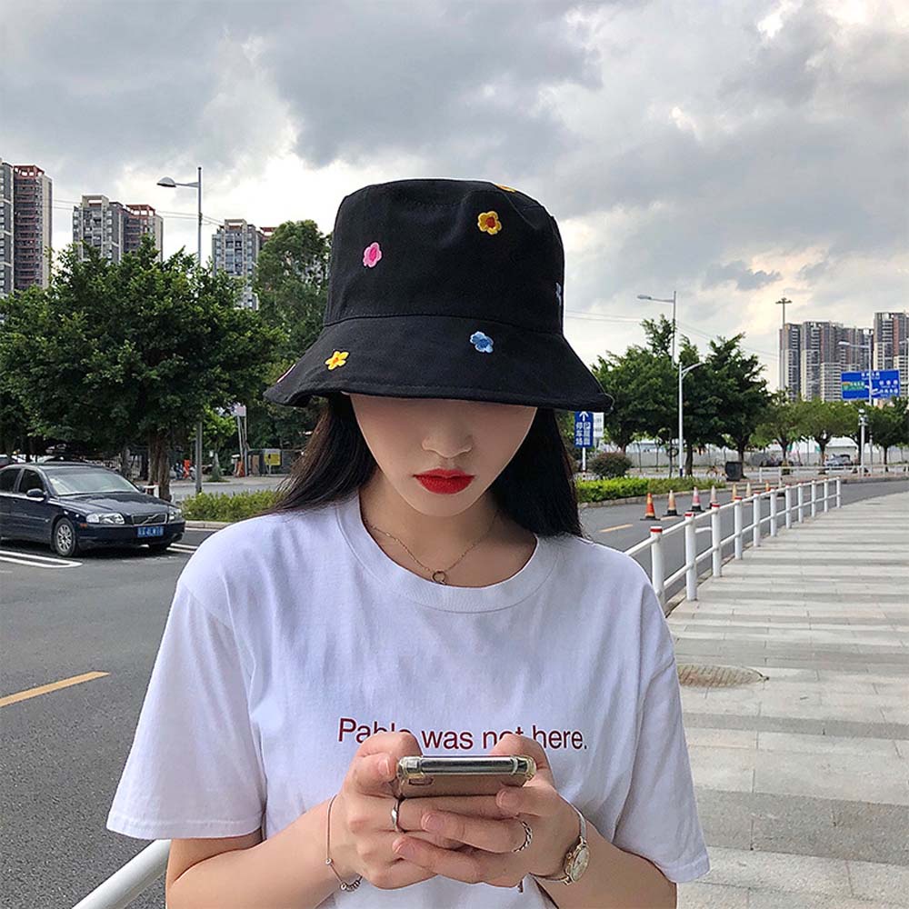 Mũ xô che nắng bằng cotton thêu hoa nhiều màu sắc thời trang mùa hè cho nữ