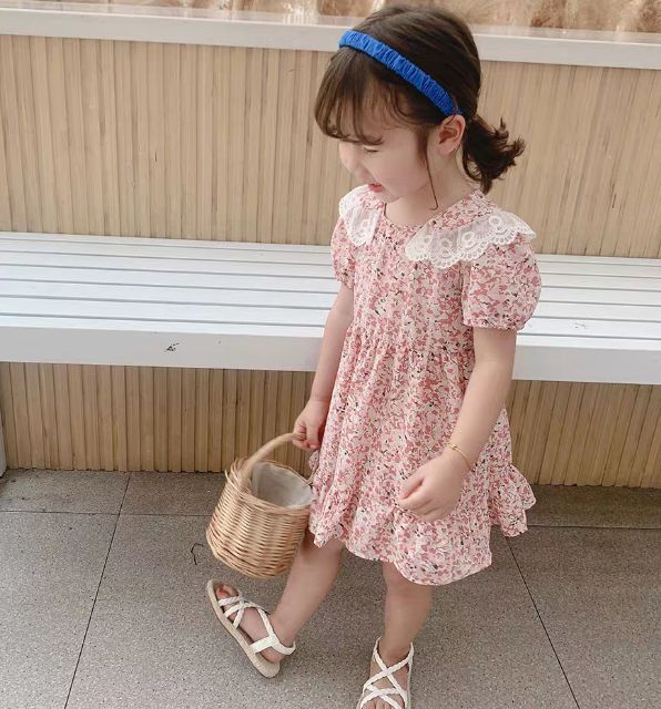 Đầm bé gái hoa nhí cổ ren cao cấp 10 đến 26kg