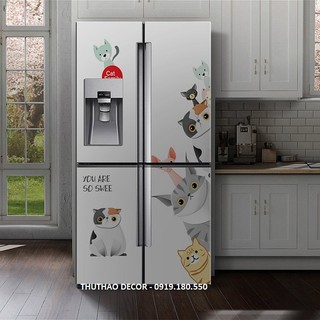 Decal Dán Tủ Lạnh Loại Cỡ Đại Siêu Đẹp GIA ĐÌNH MÈO Kute (KT tủ: 1m x 1m8)