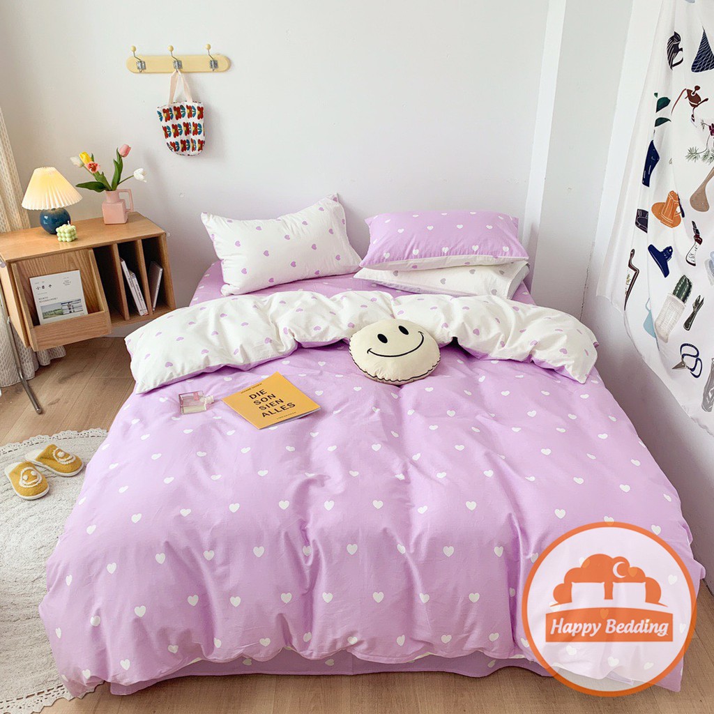 Bộ chăn ga gối Màu Pastel Happy Bedding drap cotton poly Hàn Quốc mùa tình yêu đủ size 1m2, 1m6, 1m8, 2m2 | BigBuy360 - bigbuy360.vn