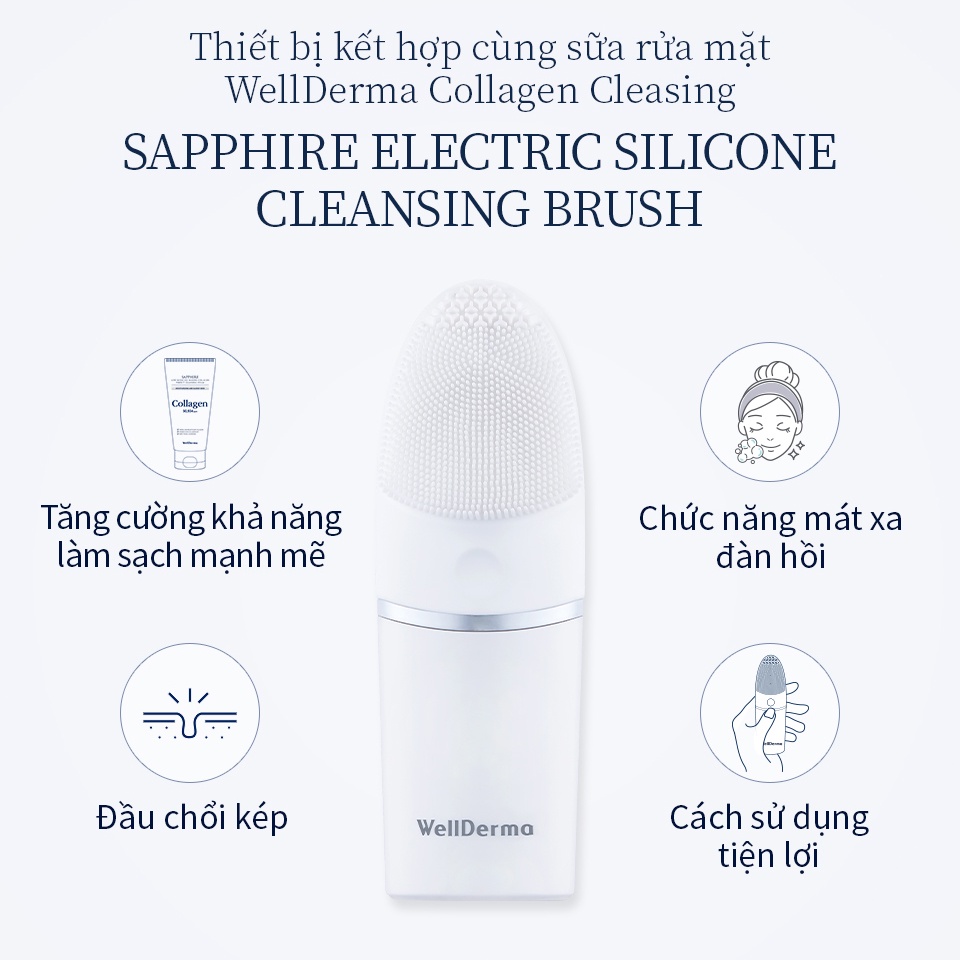 Bộ đôi làm sạch WELLDERMA sữa rửa mặt+máy rửa mặt collagen biển phân tử thấp sapphire