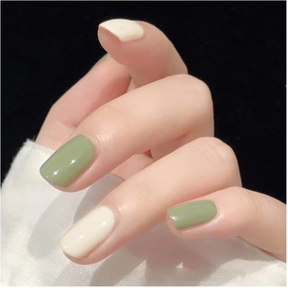 Bộ 24 móng tay giả hai màu trơn trắng xanh cực xinh