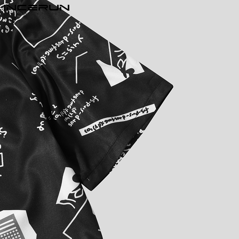 Áo Sơ Mi INCERUN Tay Ngắn Cổ Bẻ Có Hàng Nút Cài In Họa Tiết Thời Trang Cho Nam