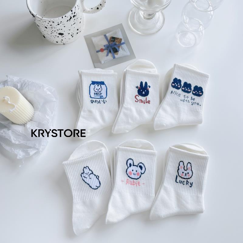 Tất trắng cao cổ nam nữ chất đẹp cotton hình con vật Cute Krystore TC27