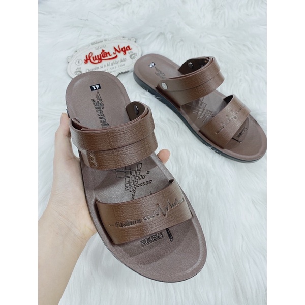 Dép da nam loại tốt hãng niềm tin đế thấp 2 màu nâu đen