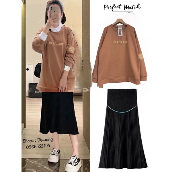 set bộ bầu 2 món : Áo sweater nỉ mix quần jean bầu/quần nỉ/quần nhung/quần côtton/chân váy cực xinh mà dễ mặc