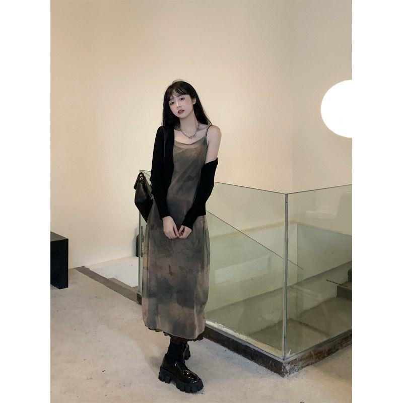 Đầm Hai Dây Dài Vừa Phải Dáng Rộng Nhuộm Màu Thời Trang Mùa Xuân Cổ Điển Sang Trọng Cao Cấp Cho Nữ