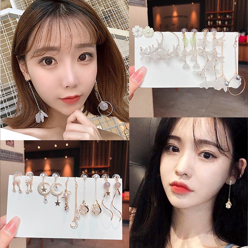 Bộ Khuyên Tai Thời Trang Kiểu Tua Rua Màu Vàng Hình Bướm Có Đính Ngọc Trai Cổ Điển Cho Nữ