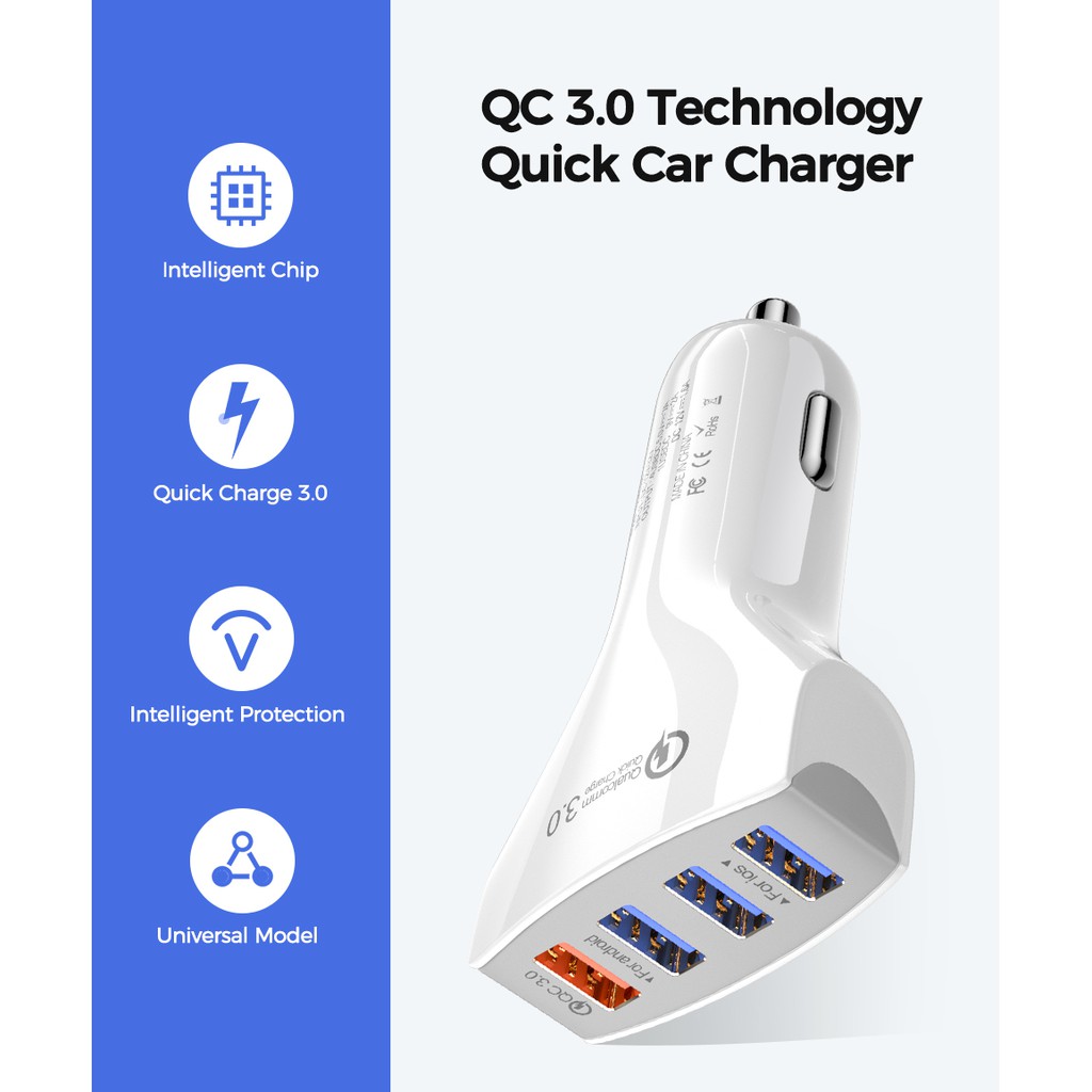 Bộ Sạc Ô Tô YKZ CC01 4 Cổng Qc 3.0 Usb Cho Samsung Xiaomi Iphone