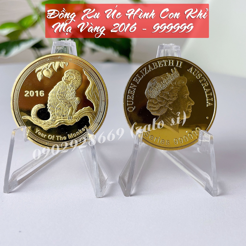 Đồng Xu Úc Hình Con Khỉ Mạ Vàng 2016, đồ lưu niệm, quà tặng VIP
