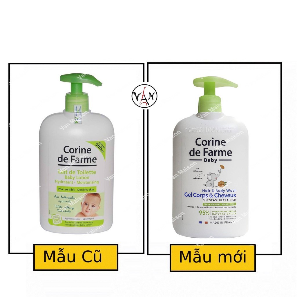 Gel gội và tắm corine de farme dành cho bé da nhạy cảm kể cả bé sơ sinh 500ml