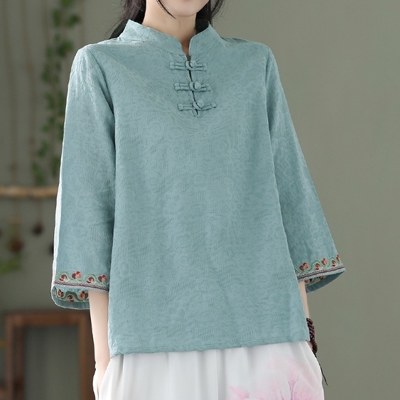 ☻ L O T U S ☻ Áo Kiểu Sườn Xám Thêu Hoa Plus Size CAL1714