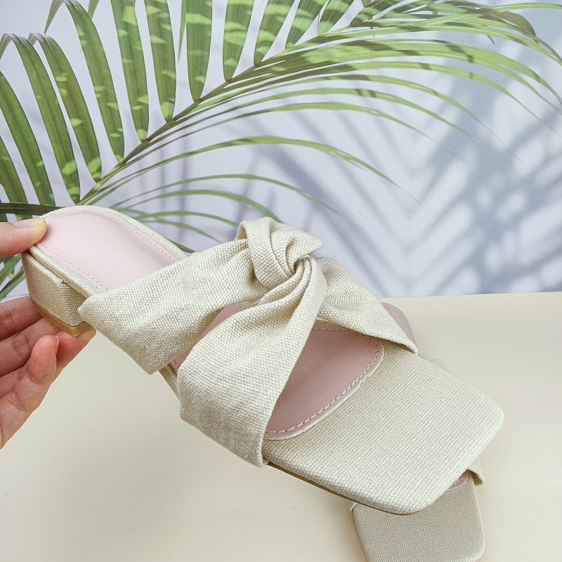 Dép IELGY gót thấp mũi vuông chất liệu vải đơn giản thời trang dành cho nữ