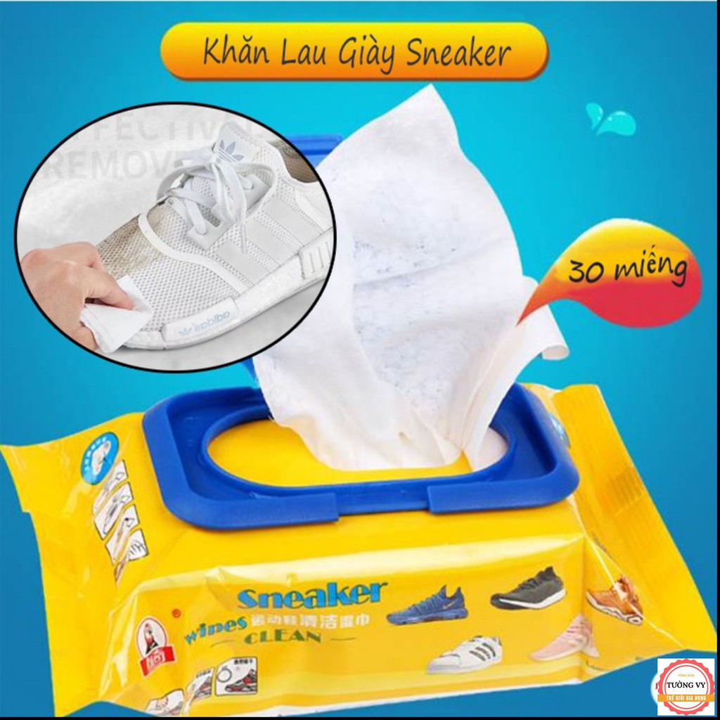 Khăn giấy lau giày SNEAKER siêu sạch hộp 30 tờ siêu hot,siêu sạch,diệt khuẩn,chống ố,không Hoá Chất Làm Hại Vải