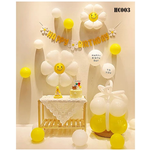 Trang Trí Sinh Nhật - Set Bong Bóng Hoa Cúc Vàng - Dây chữ HPBD Hoa Cúc