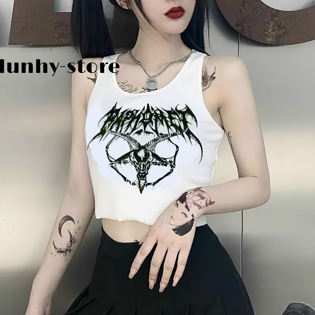 Áo Ba Lỗ Sát Nách Croptop In Hình Đầu Lâu Ôm Body Thun Cotton 100% Cao Cấp